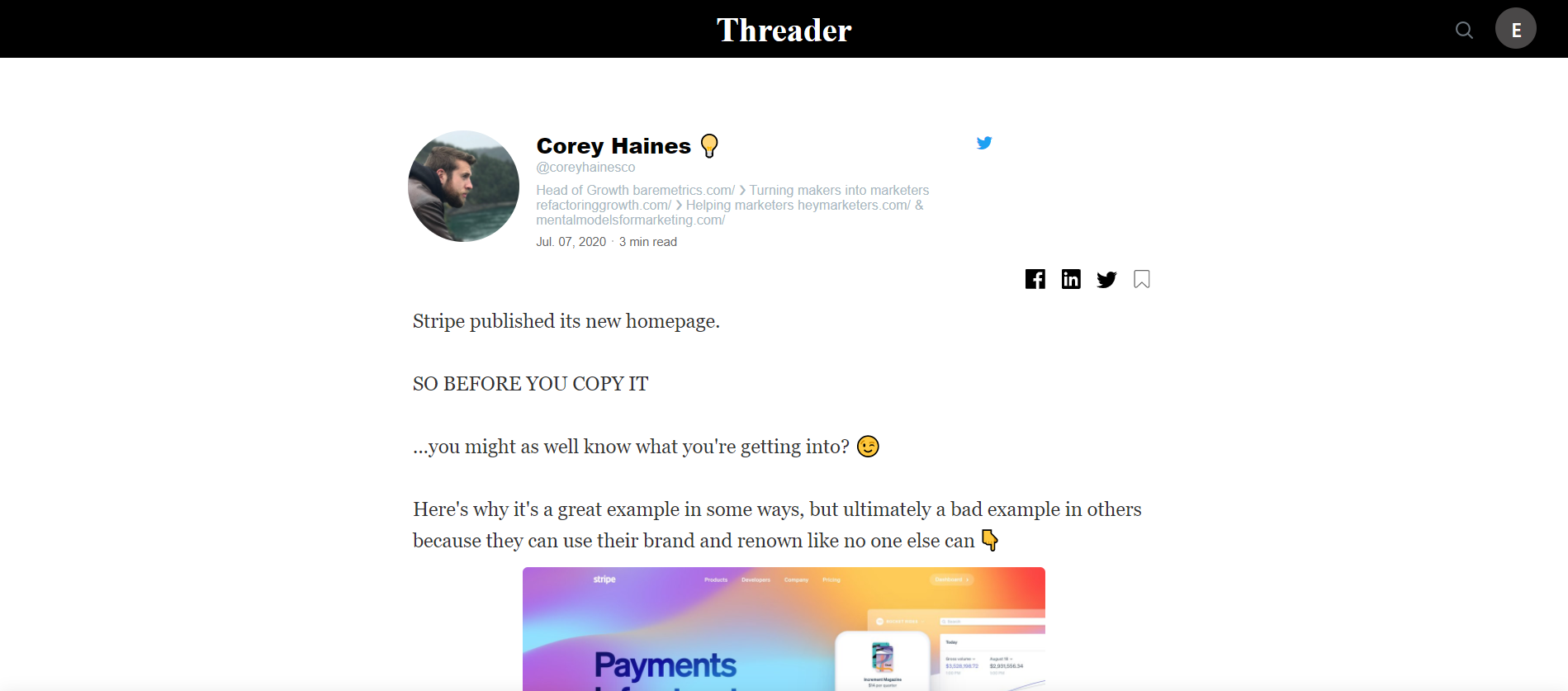 A twitter thread saved into the the threader app