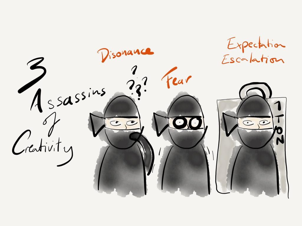 The three assassins of creativity: Dissonance, Fear and Expectation Escalation.