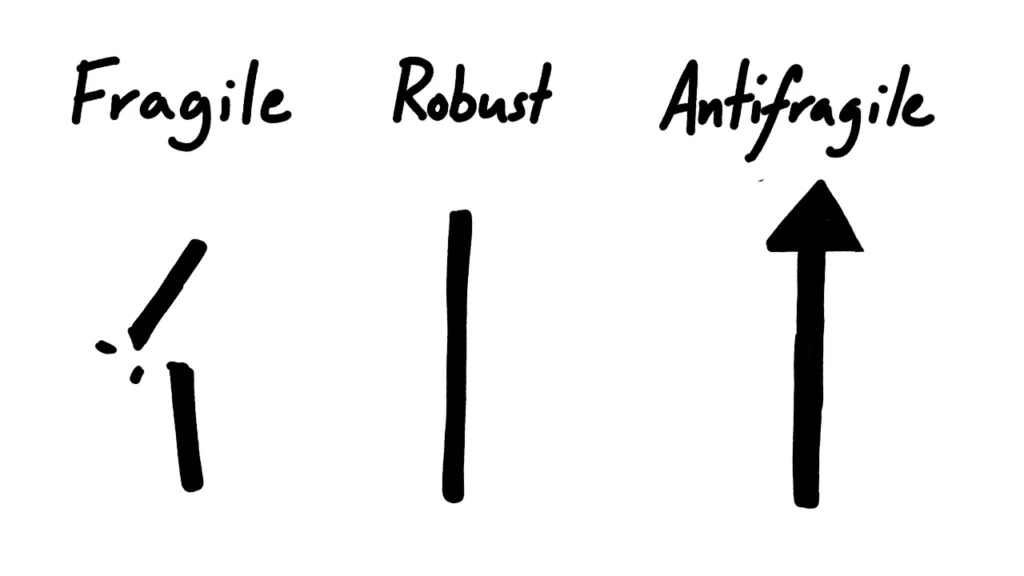 a broken fragile object, a rigid robust object and a growing antifragile object. 