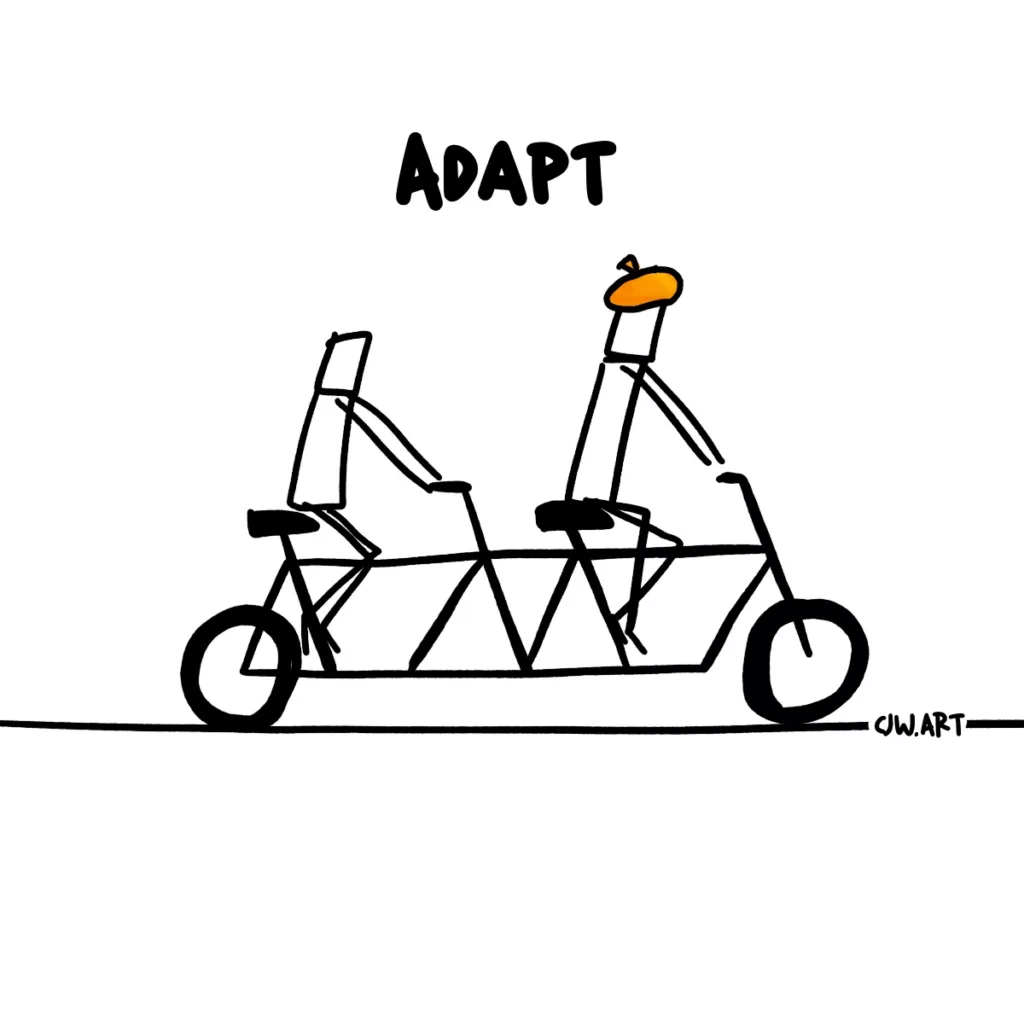 A bike adapted into a tandem bike to represent "Adapt" in the SCAMPER framework.