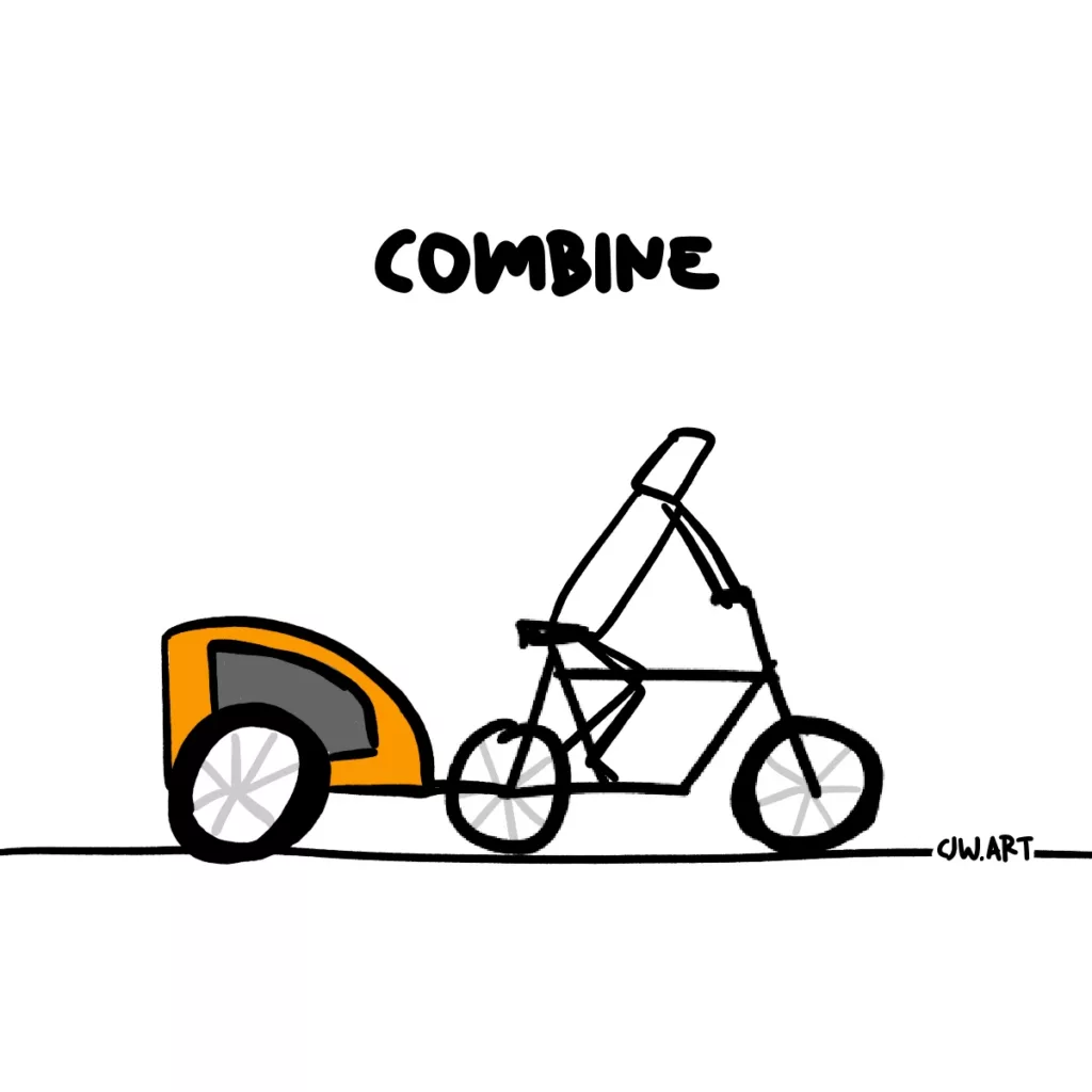 A trailer combined with a bike to represent "Combine" in the SCAMPER framework.